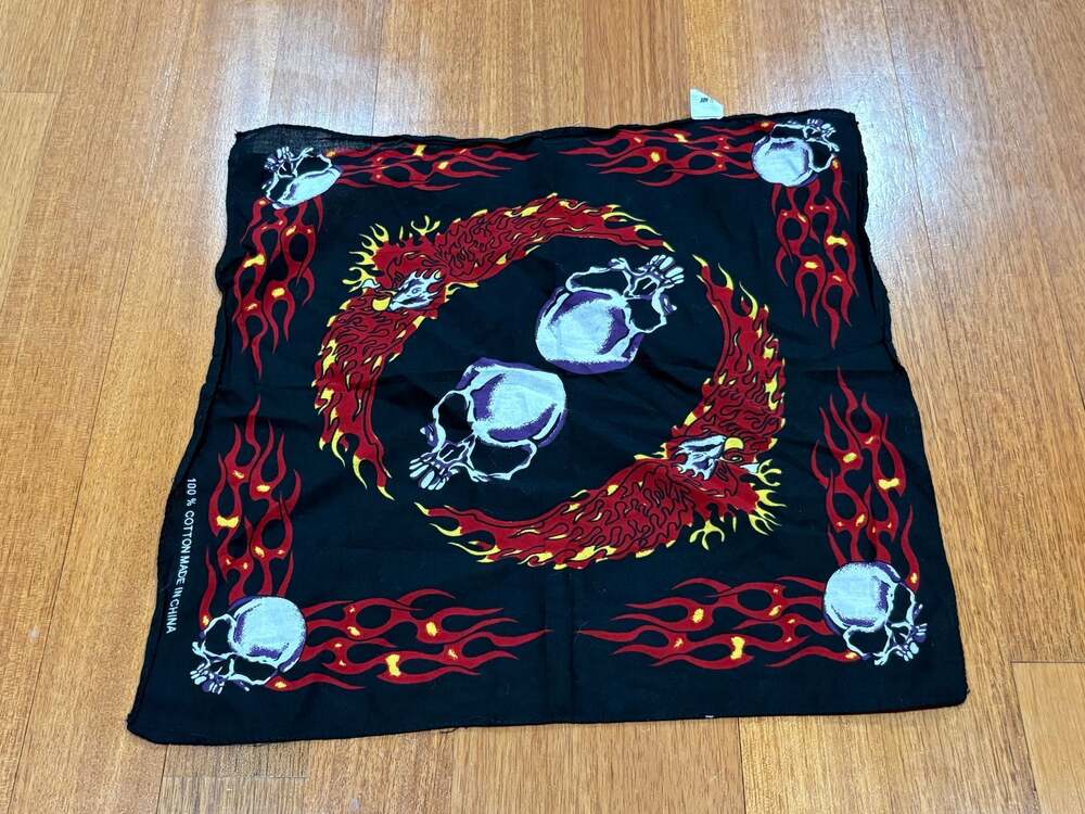 Biker Headwear Bundle Wild Wear Studded Ghost Rider Doo Rag & Skull Flame Bandan